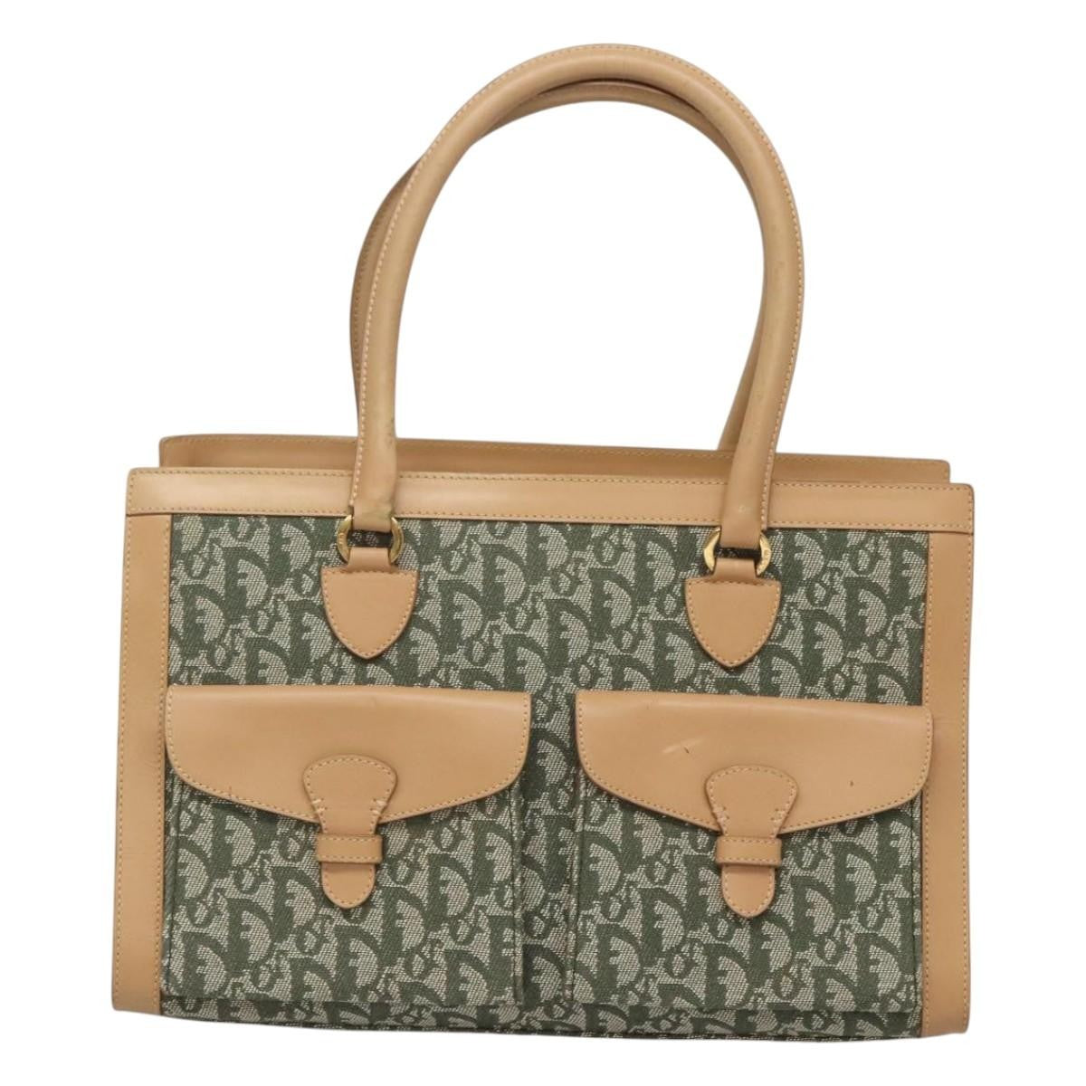 Christian Dior Vintage Trotter Double Pocket Tote Diorissimo Canvas, KHAKI, CANVAS, Tote bag