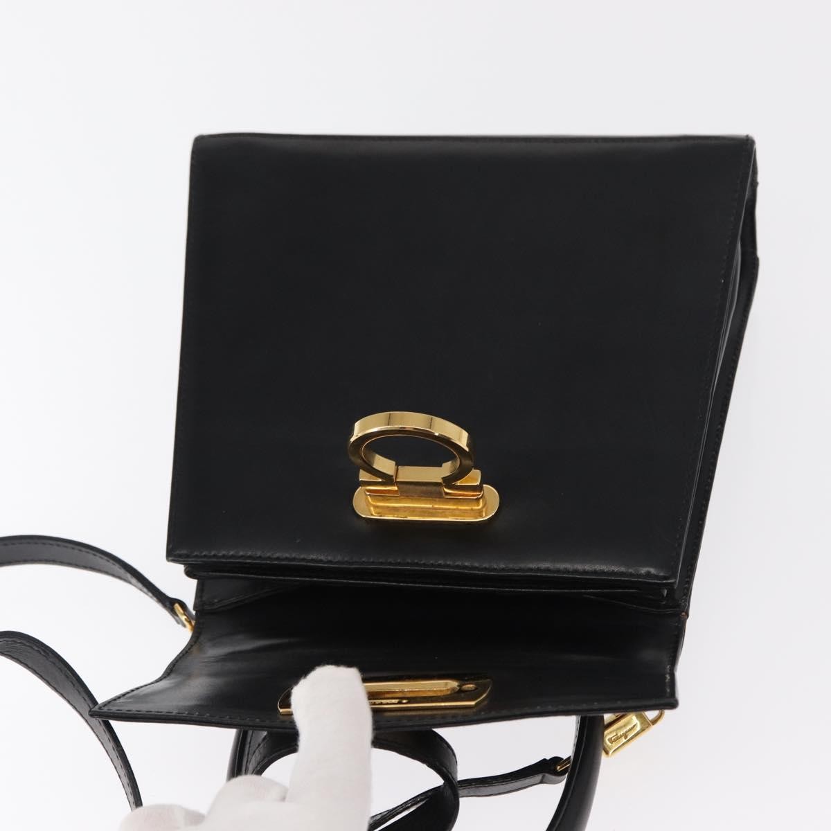 Salvatore Ferragamo Gancini Convertible Top Handle Bag Leather, BLACK, LEATHER, Handbag