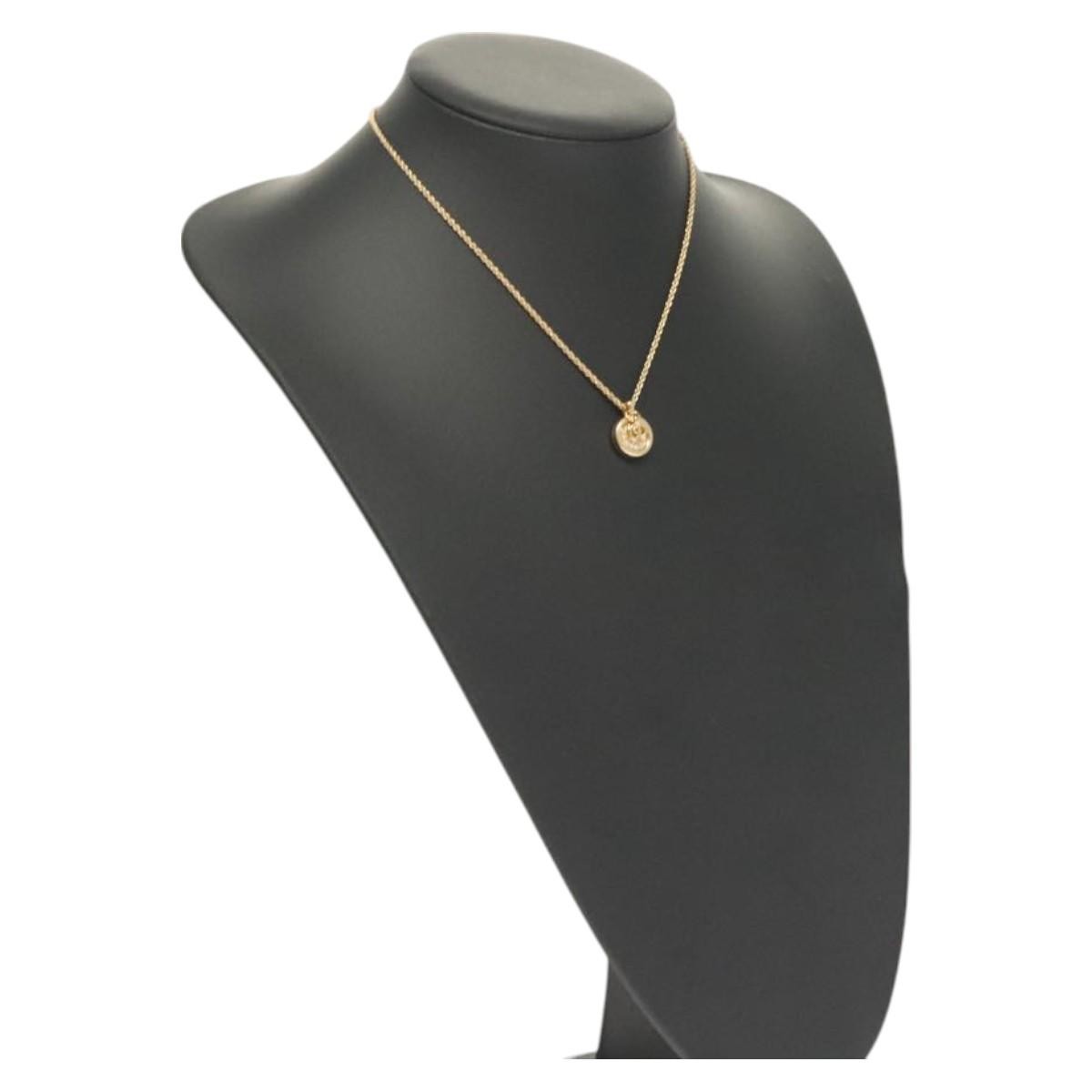 Christian Dior CD Round Pendant Necklace Metal and Crystals, GOLD, METAL, Necklace