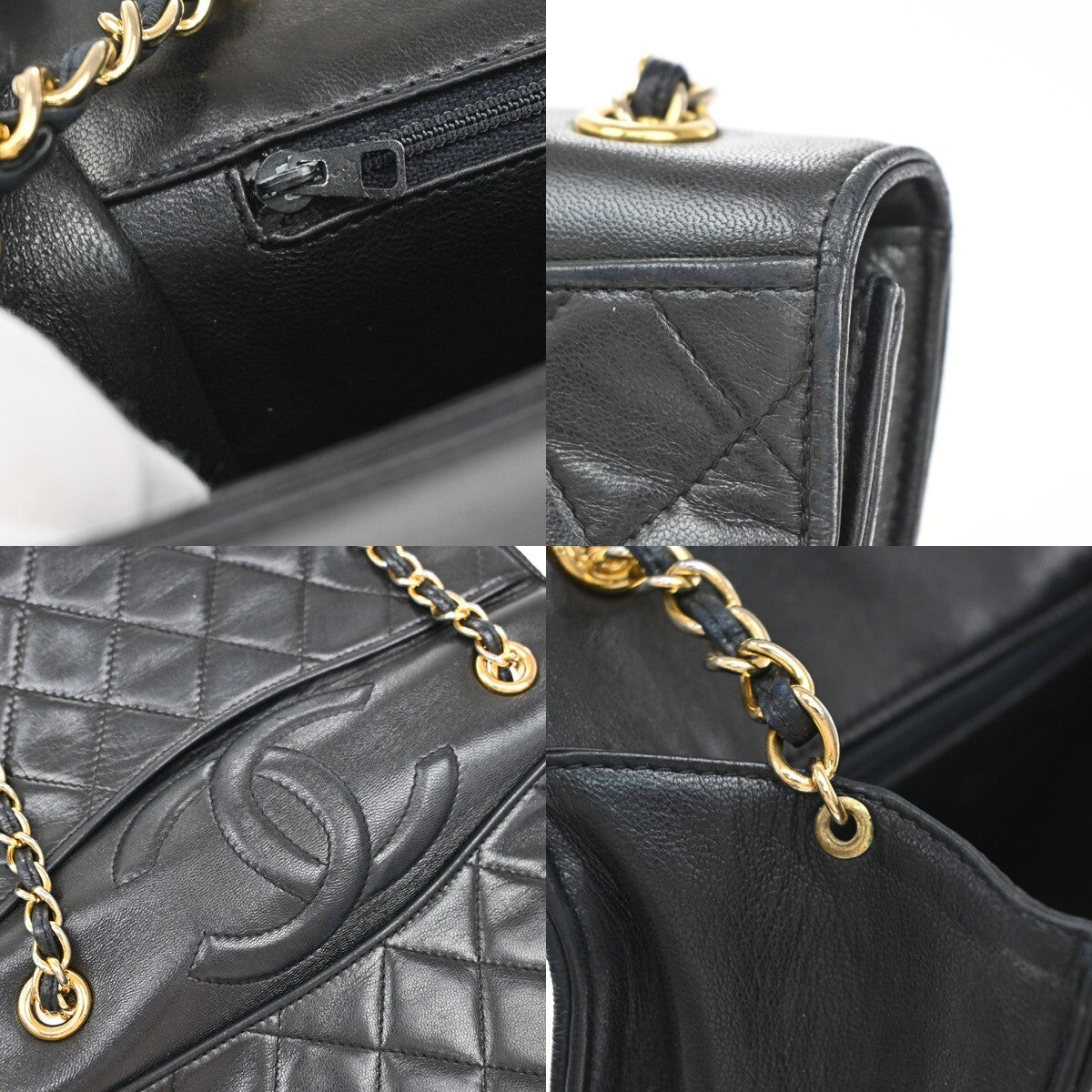 Chanel Vintage CC Chain Full Flap Bag Quilted Leather, BLACK, LEATHER, Shoulder bag