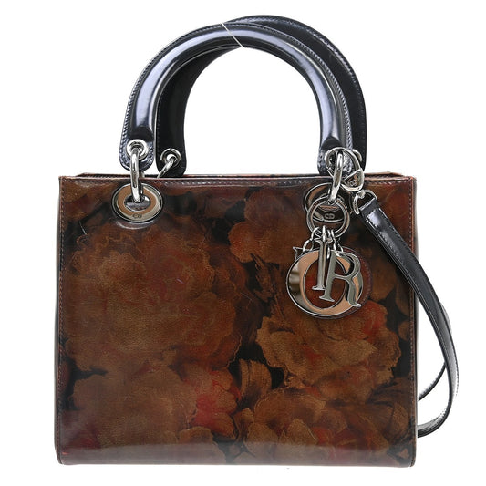 Christian Dior Vintage Lady Dior Bag Patent, Brown, Patent Leather, Handbag