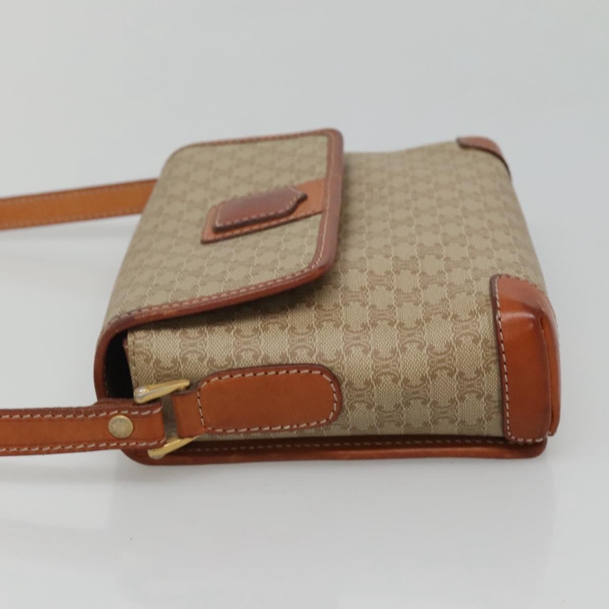 Celine Vintage Macadam Shoulder Bag Canvas and Leather, BEIGE, CANVAS, Shoulder bag