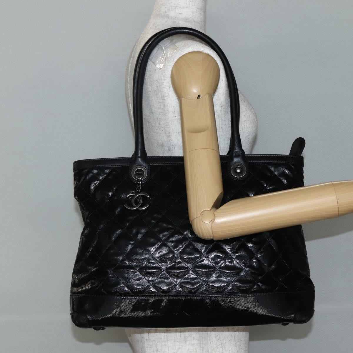 Chanel CC Charm Zip Tote Quilted Coated Canvas, BLACK, CANVAS, Tote bag