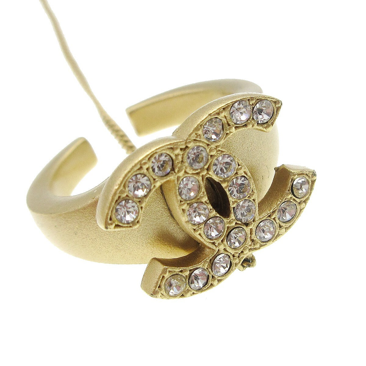 Chanel Logo Bangle with Chain Attached CC Ring Metal with Crystal, GOLD, GOLD_PLATED, Bracelet