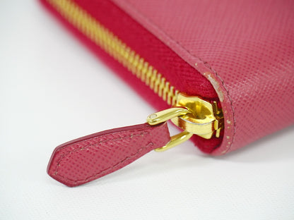 Prada Bow Zip Around Wallet Saffiano Leather, PINK, LEATHER, Wallets