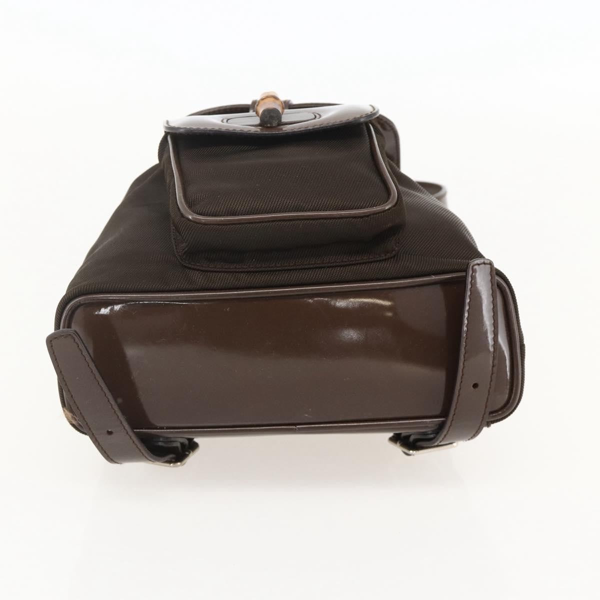Gucci Vintage Bamboo Backpack Nylon and Patent Leather, Brown, Nylon, Backpack