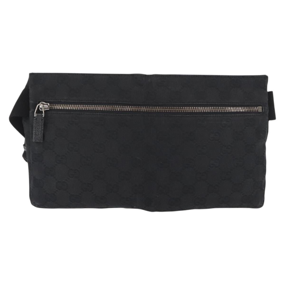 Gucci Vintage Double Belt Bag GG Canvas with Leather, BLACK, CANVAS, Shoulder bag