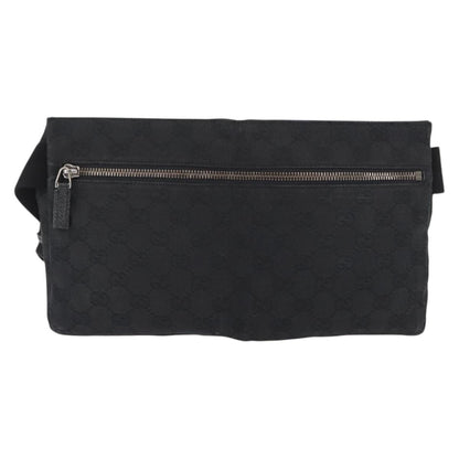 Gucci Vintage Double Belt Bag GG Canvas with Leather, BLACK, CANVAS, Shoulder bag