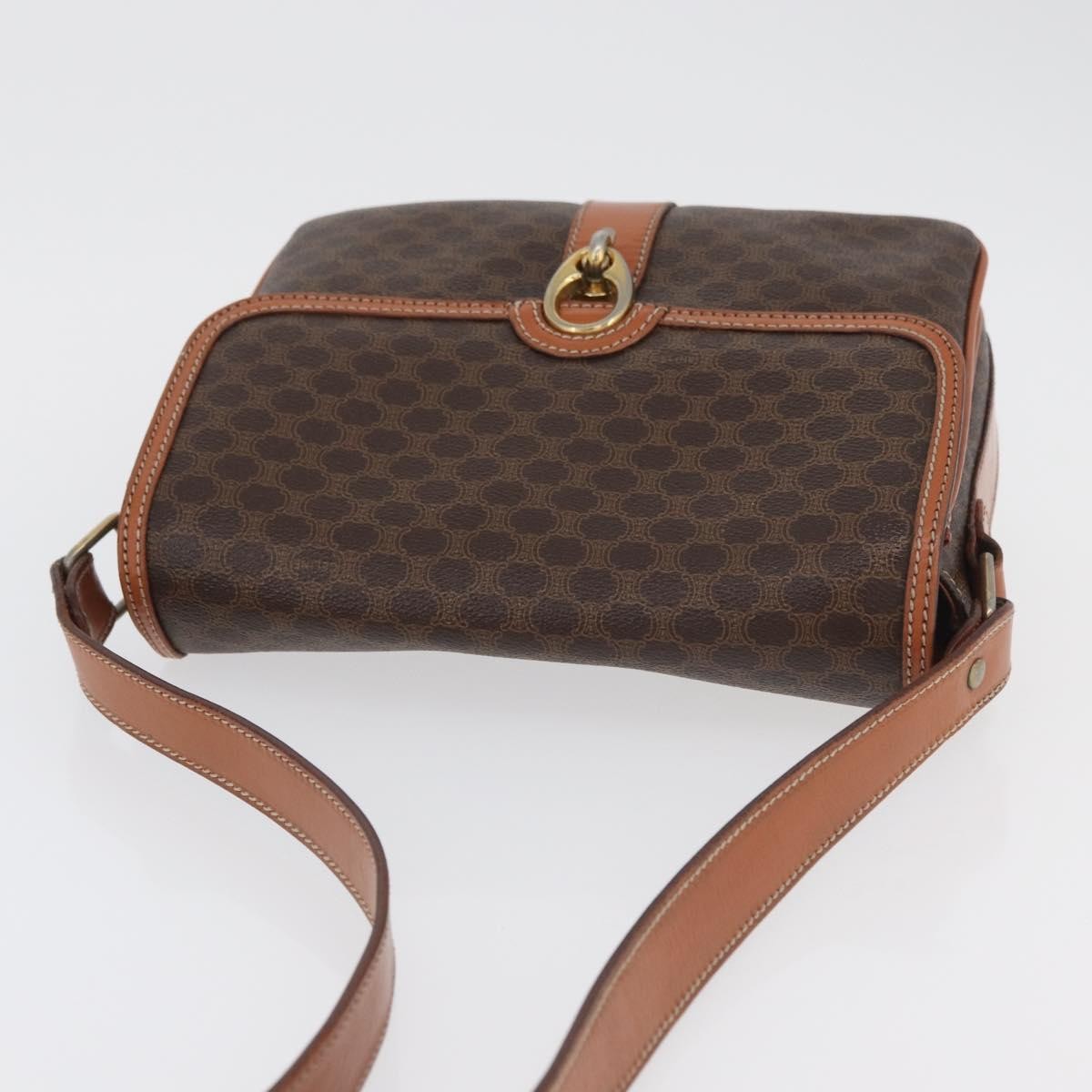 Celine Vintage Macadam Shoulder Bag Canvas and Leather, Brown, Canvas, Handbag