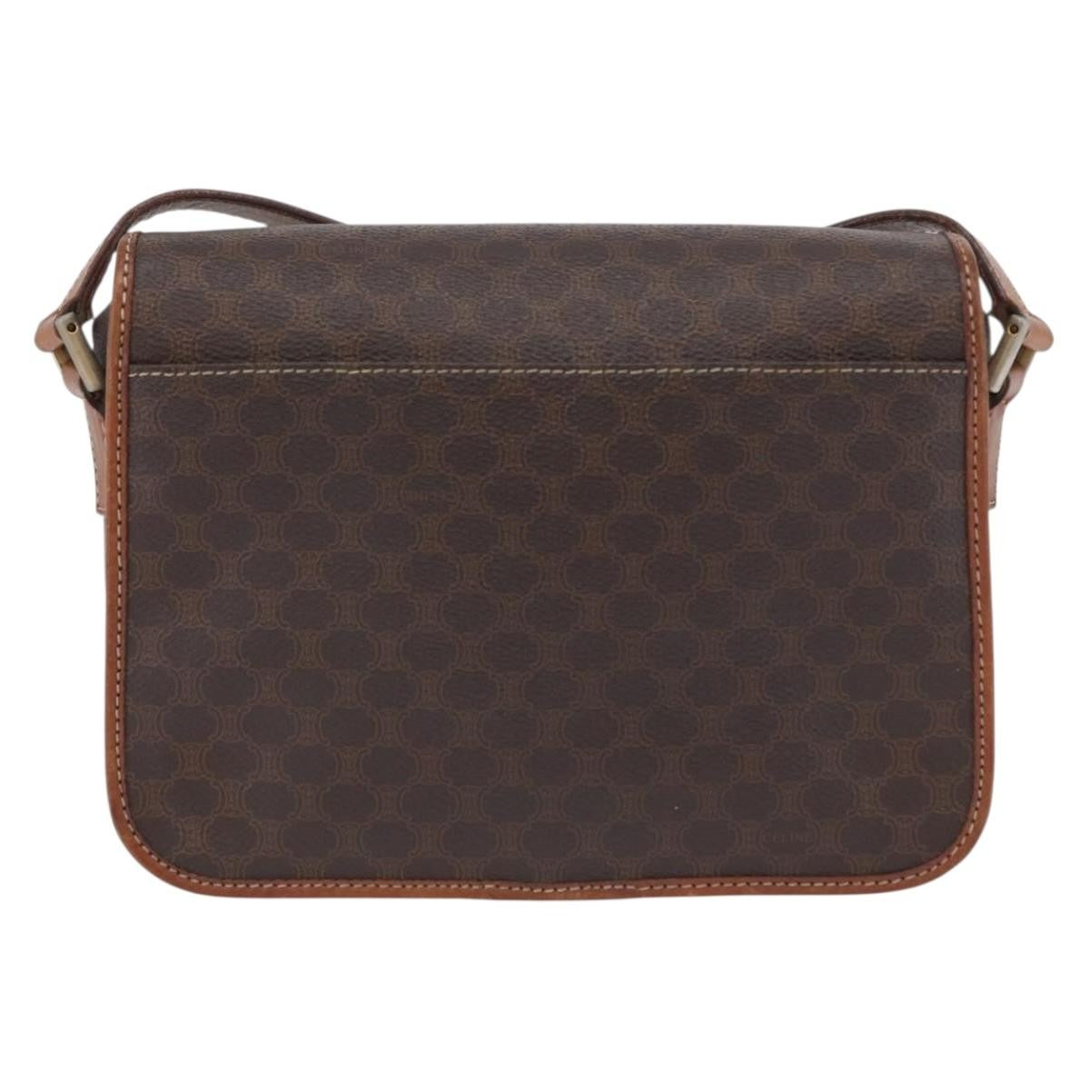 Celine Vintage Macadam Circle Logo Shoulder Bag Canvas and Leather, Brown, Canvas, Shoulder Bag