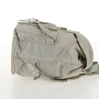 Prada Double Pocket Backpack Chain Shoulder Bag Re-Nylon, Gray, Nylon, Backpack