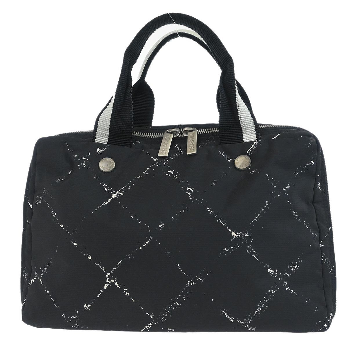 Chanel Travel Line Boston Bag Printed Nylon, BLACK, NYLON, Handbag