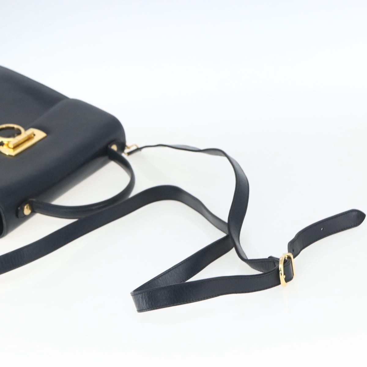 Salvatore Ferragamo Gancini Convertible Top Handle Bag Leather, NAVY, LEATHER, Handbag