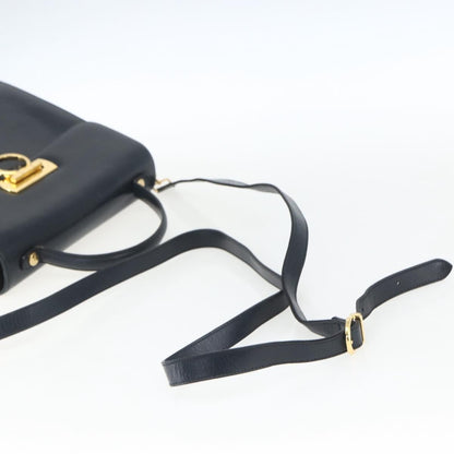 Salvatore Ferragamo Gancini Convertible Top Handle Bag Leather, NAVY, LEATHER, Handbag