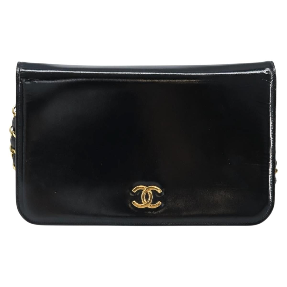 Chanel Wallet on Chain Quilted Patent, Black, Patent Leather, Shoulder Bag