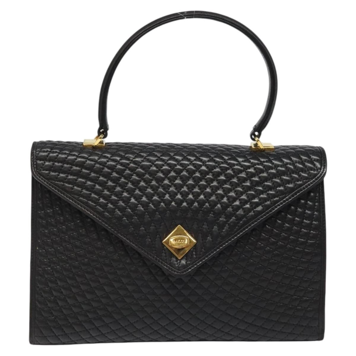 Bally Vintage Handbag Quilted Leather, BLACK, LEATHER, Handbag