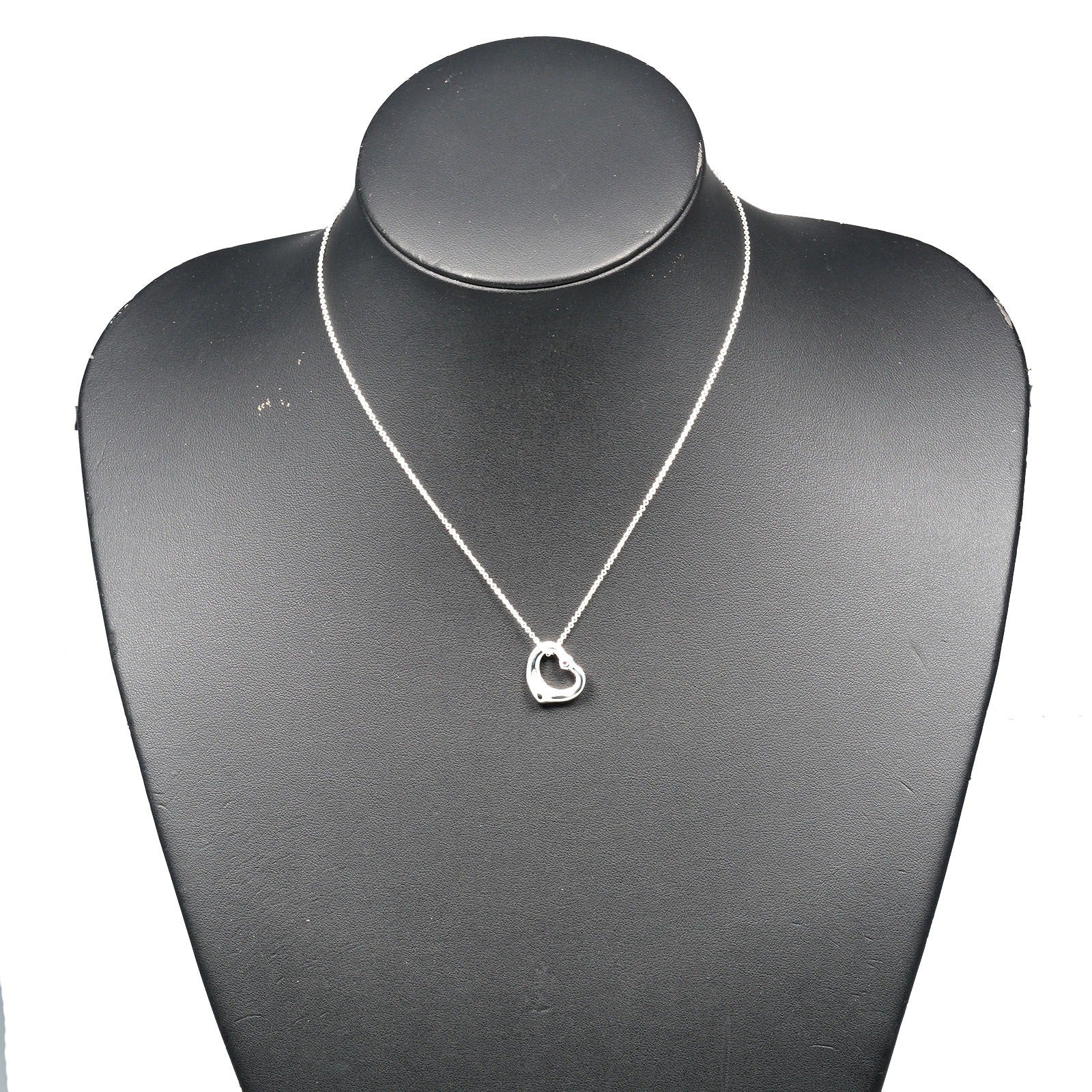 Tiffany & Co. Elsa Peretti Open Heart Pendant Necklace Sterling Silver with Pink Sapphire, SILVER, SILVER, Necklace