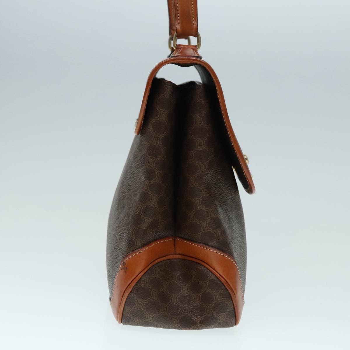 Celine Vintage Macadam Handbag Canvas and Leather, BROWN, CANVAS, Handbag