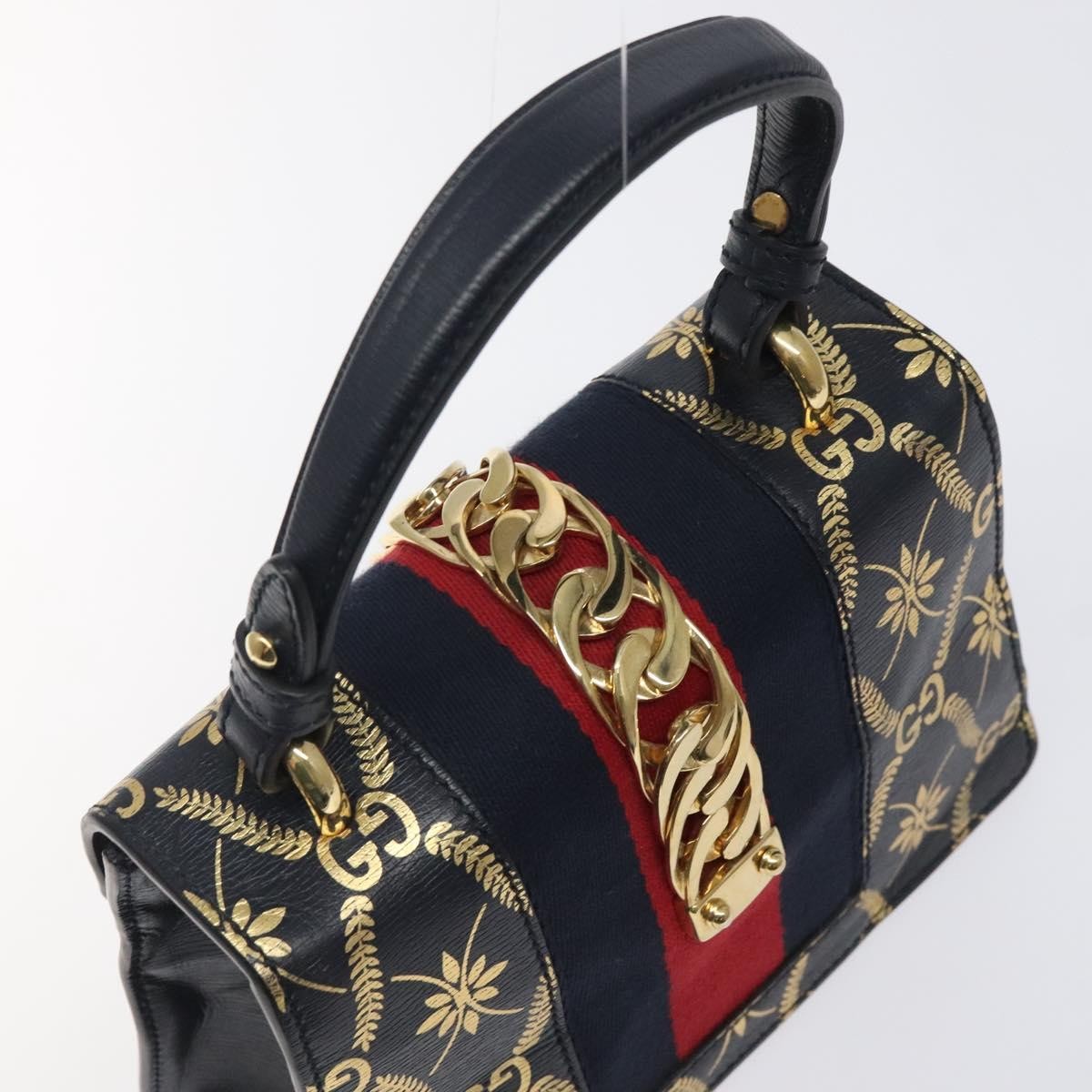Gucci Sylvie Top Handle Bag Printed Leather, NAVY, LEATHER, Handbag