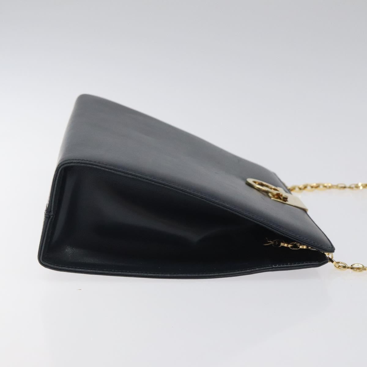 Salvatore Ferragamo Vintage Gancini Chain Shoulder Bag Leather, NAVY, LEATHER, Shoulder bag