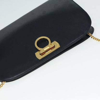 Salvatore Ferragamo Vintage Gancini Chain Shoulder Bag Leather, NAVY, LEATHER, Shoulder bag