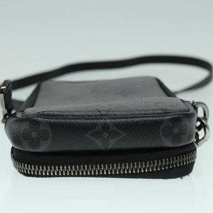 Louis Vuitton Double Phone Pouch Reverse Monogram Eclipse Canvas, GRAY, CANVAS, Tech accessory