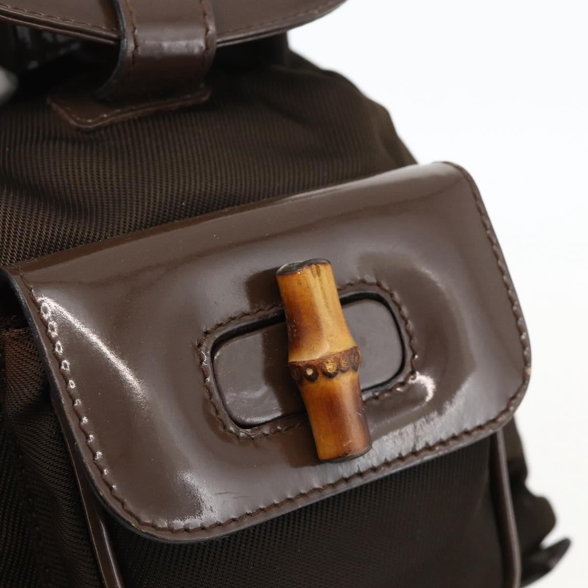 Gucci Vintage Bamboo Backpack Nylon and Patent Leather, Brown, Nylon, Backpack