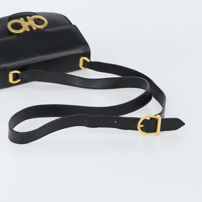 Salvatore Ferragamo Gancini Shoulder Bag Leather, BLACK, LEATHER, Shoulder bag
