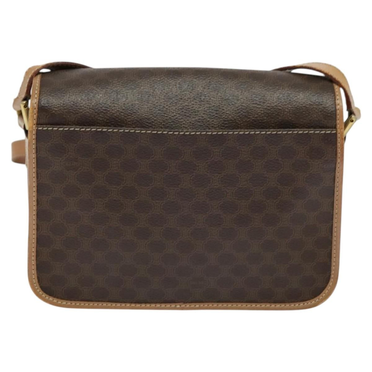 Celine Vintage Macadam Circle Logo Shoulder Bag Canvas and Leather, Brown, Canvas, Shoulder Bag