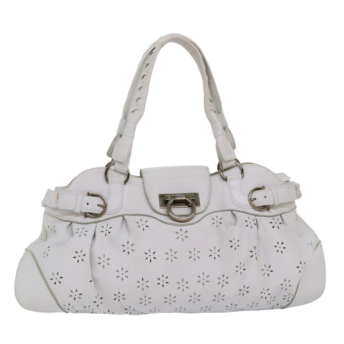 Salvatore Ferragamo Marisa Satchel Leather, WHITE, LEATHER, Handbag