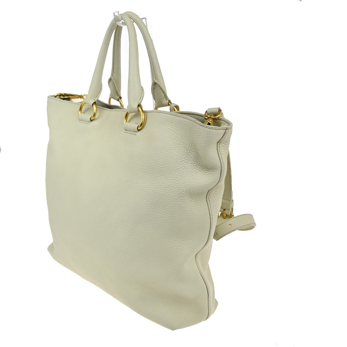 Prada Convertible Shopper Tote Vitello Daino, WHITE, LEATHER, Tote bag