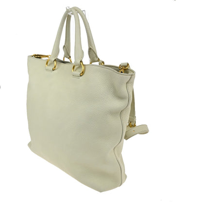 Prada Convertible Shopper Tote Vitello Daino, WHITE, LEATHER, Tote bag