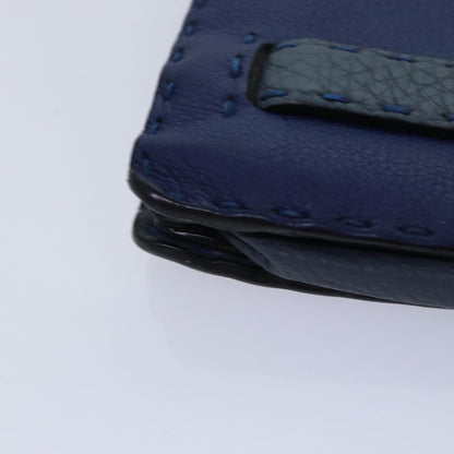Fendi Selleria Zip Clutch Leather, BLUE, LEATHER, Clutche & pouche