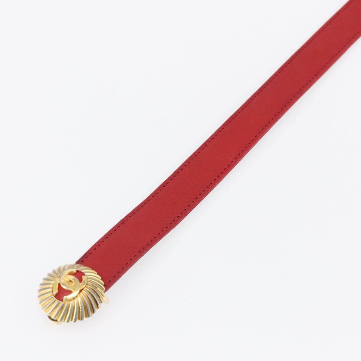 Chanel CC Round Button Belt Leather, RED, LEATHER, Belts