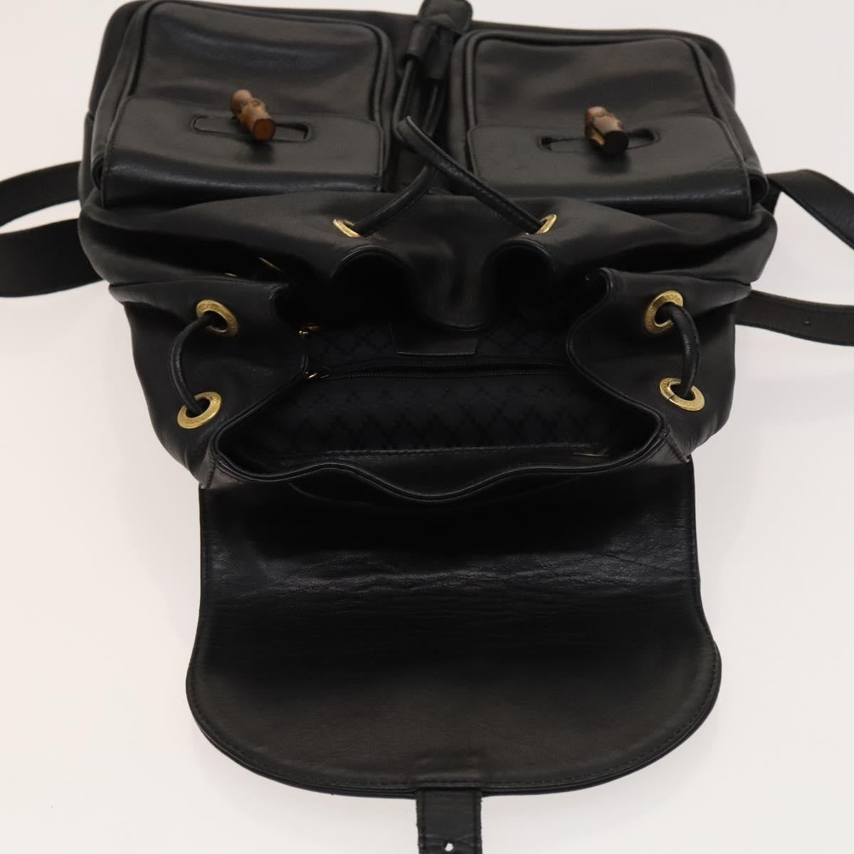 Gucci Vintage Bamboo Backpack Leather, Black, Leather, Backpack
