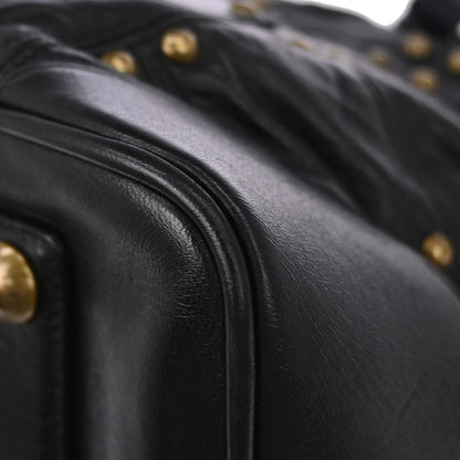 Louis Vuitton Riveting Handbag Studded Lambskin, BLACK, LEATHER, Shoulder bag