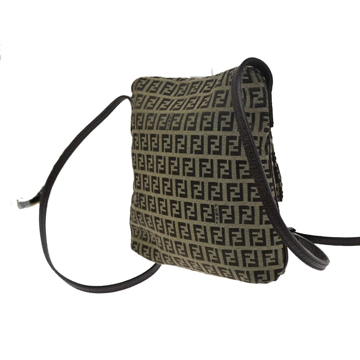 Fendi Vintage Flap Crossbody Bag Zucchino Canvas, BROWN, CANVAS, Shoulder bag
