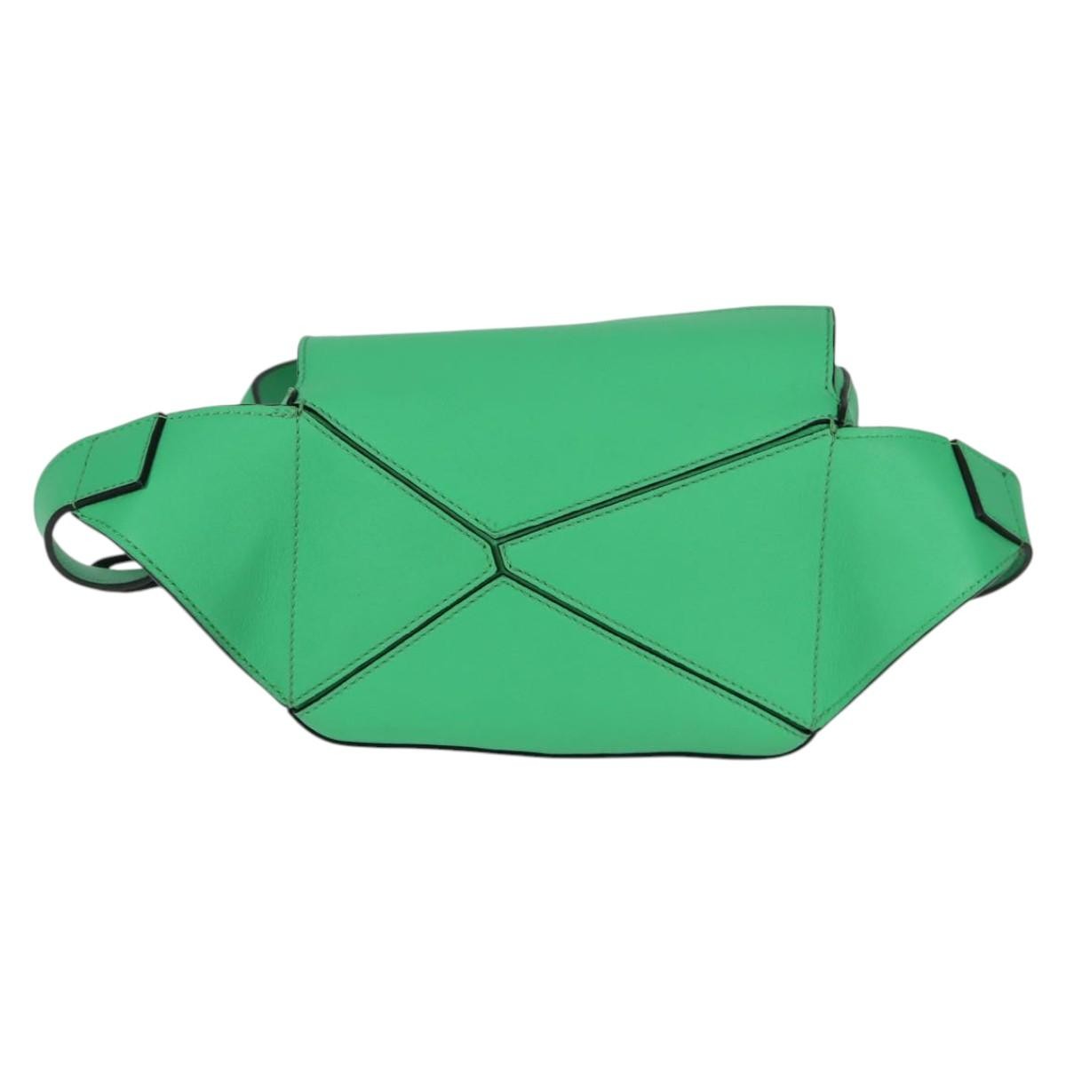 Loewe Puzzle Bumbag Leather, GREEN, LEATHER, Crossbody bag