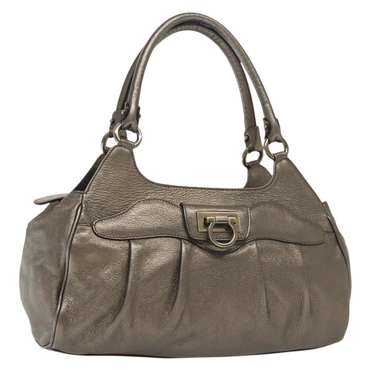 Salvatore Ferragamo Gancini handbag Leather, SILVER, LEATHER, Handbag