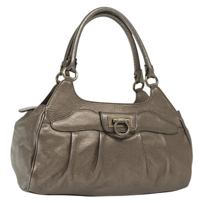 Salvatore Ferragamo Gancini handbag Leather, SILVER, LEATHER, Handbag
