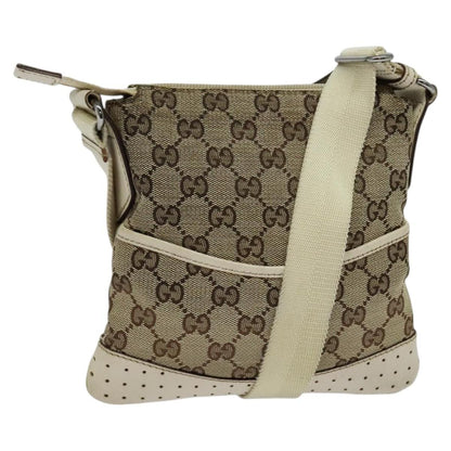 Gucci Zip Messenger Bag GG Canvas with Perforated Leather, BEIGE, CANVAS, Crossbody bag