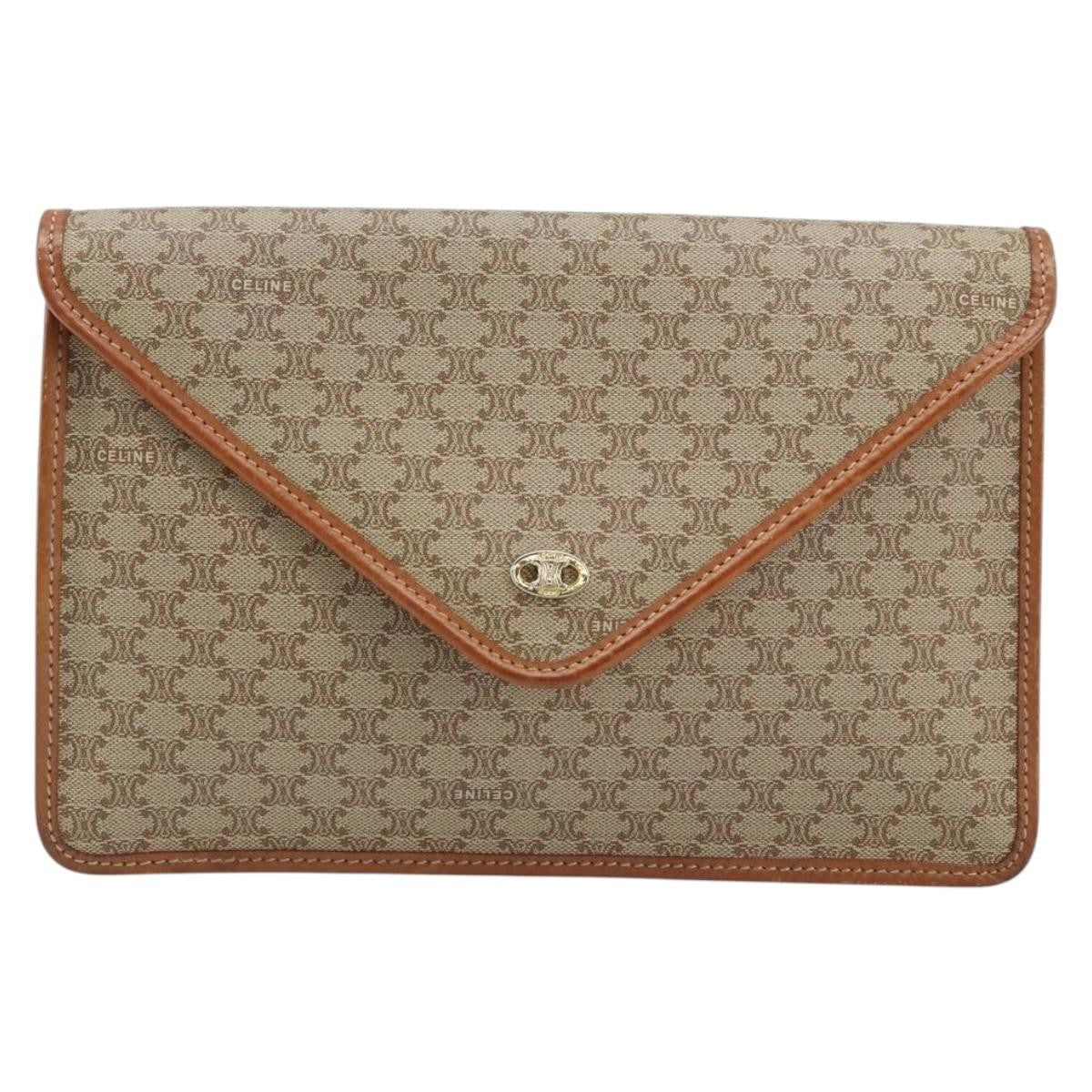 Celine Macadam Pochette Canvas and Leather, BEIGE, CANVAS, Clutche & pouche