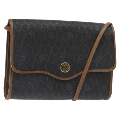 Christian Dior Vintage Honeycomb Flap Crossbody Bag Coated Canvas, BLACK, CANVAS, Crossbody bag