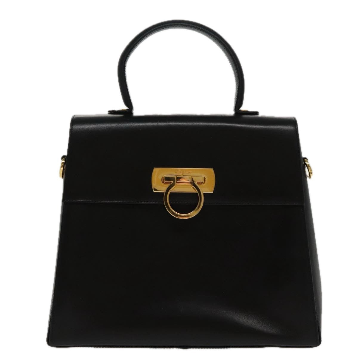 Salvatore Ferragamo Gancini Convertible Top Handle Bag Leather, BLACK, LEATHER, Handbag