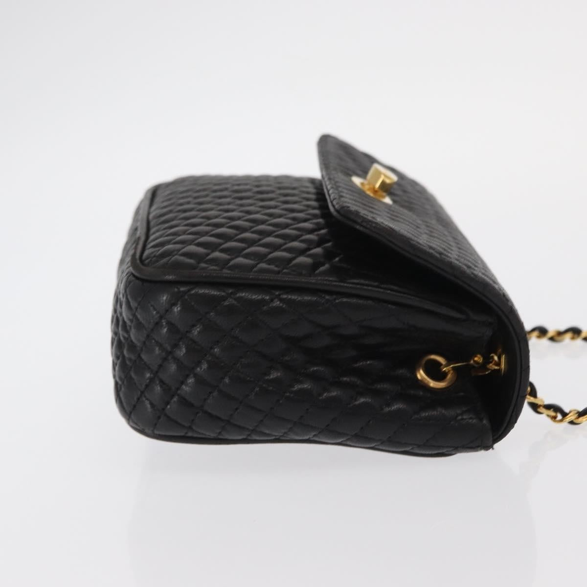Bally Vintage Chain Shoulder Bag Quilted Leather, BLACK, LEATHER, Shoulder bag