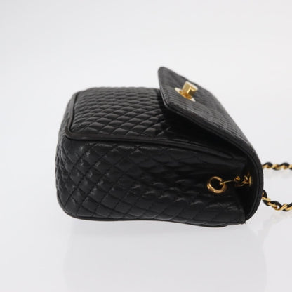 Bally Vintage Chain Shoulder Bag Quilted Leather, BLACK, LEATHER, Shoulder bag