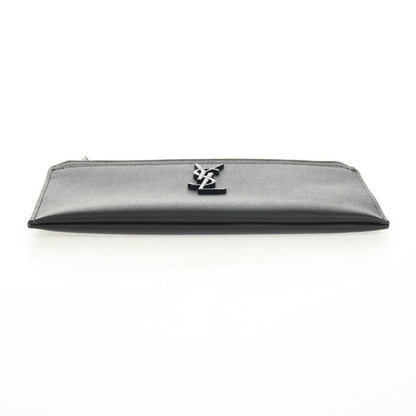 Saint Laurent Classic Monogram Zip Bill Pouch Leather, BLACK, LEATHER, Clutche & pouche