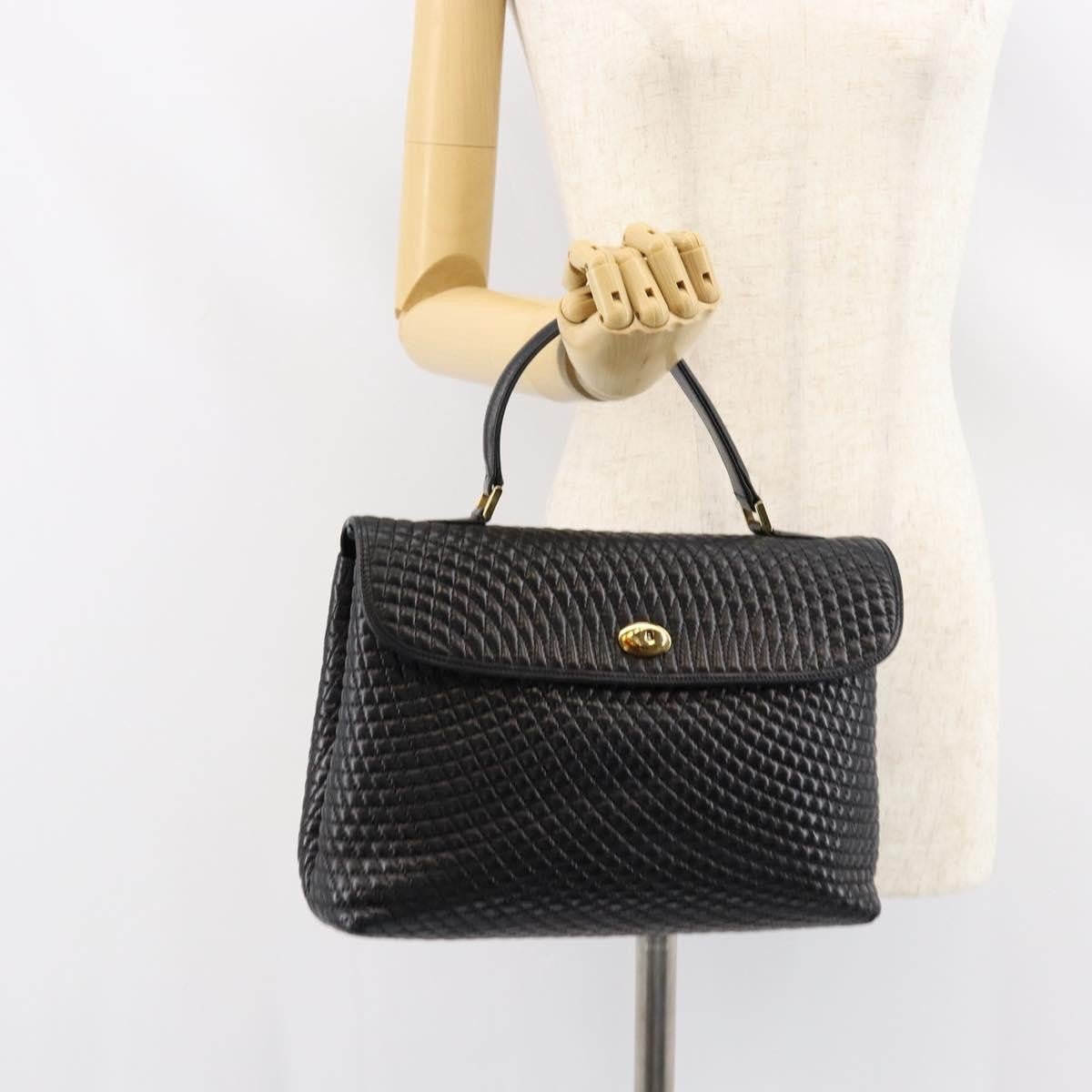 Bally Vintage Handbag Quilted Leather, BLACK, LEATHER, Handbag