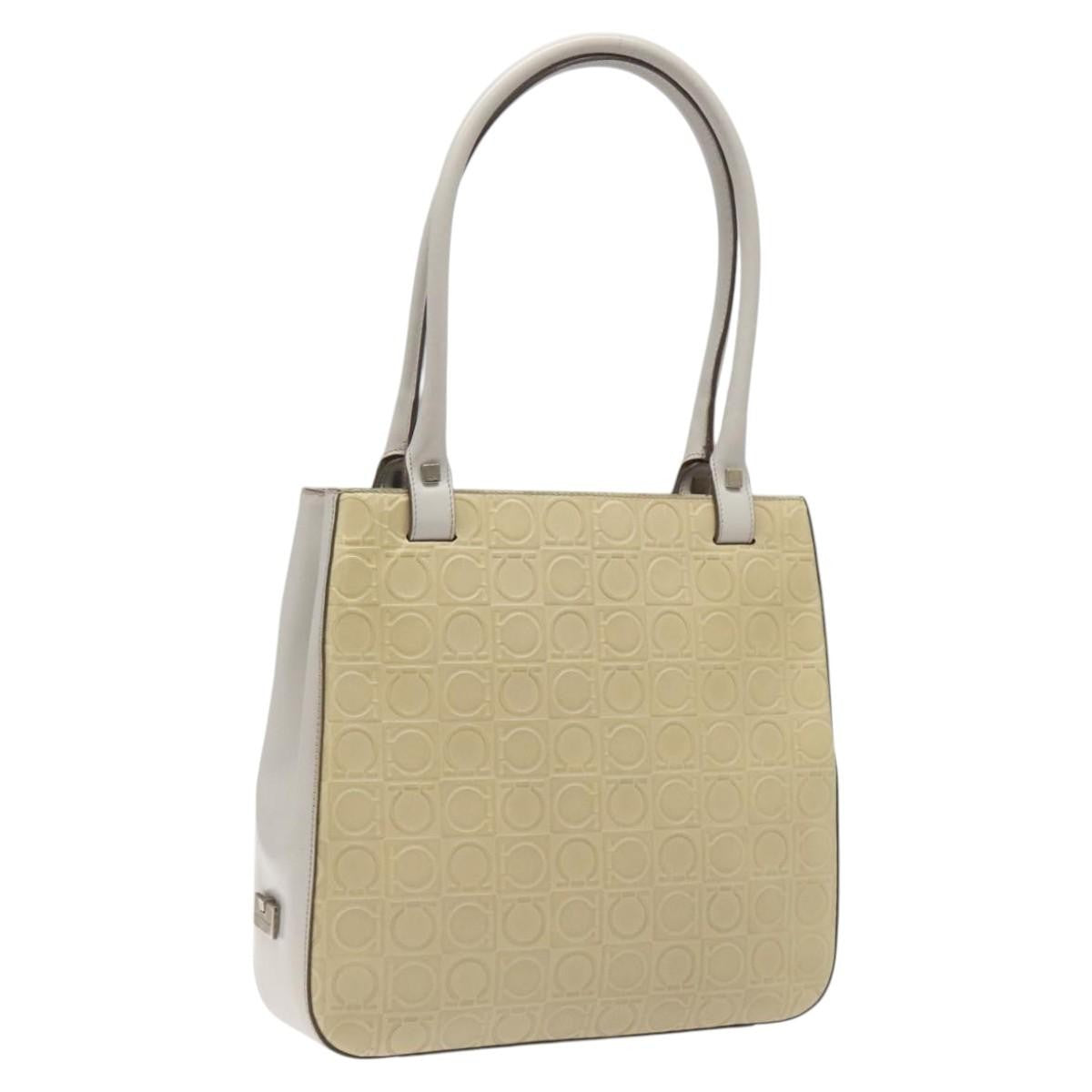 Salvatore Ferragamo Gancini Shoulder Bag Leather, BEIGE, LEATHER, Shoulder bag