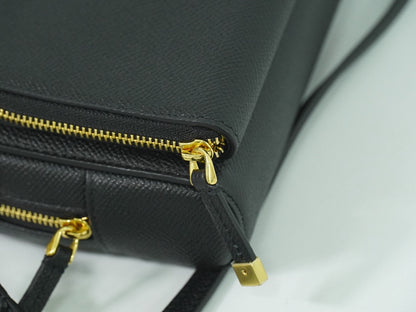 Christian Dior Caro Double Pouch Crossbody Bag Leather, BLACK, LEATHER, Crossbody bag